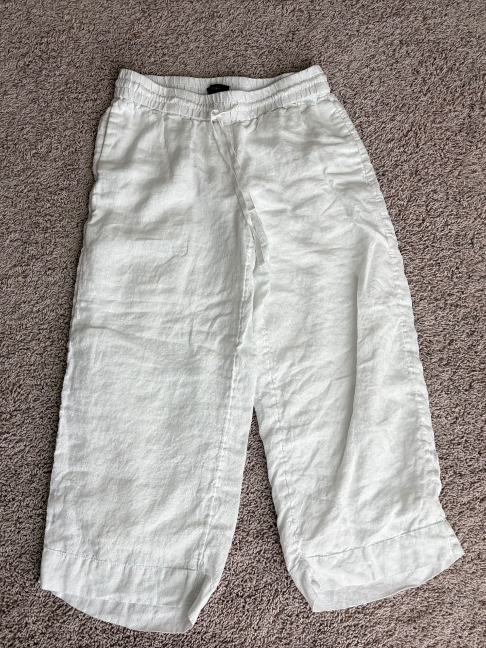 J.Crew 100% Linen drawstring cropped wide-leg pants, white, small with pockets
